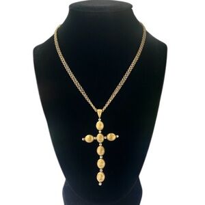 Bronze Milor Italy Gold Double Stranded Satin Cross Pendant Necklace